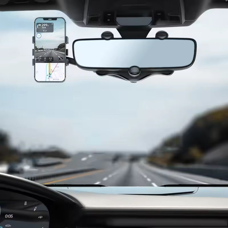 360° Rotatable & Retractable Rearview Mirror Phone Holder |– Safe & Convenient Driving