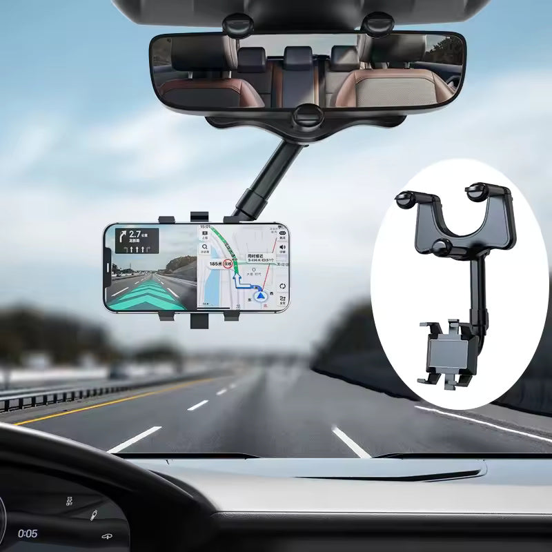 360° Rotatable & Retractable Rearview Mirror Phone Holder |– Safe & Convenient Driving