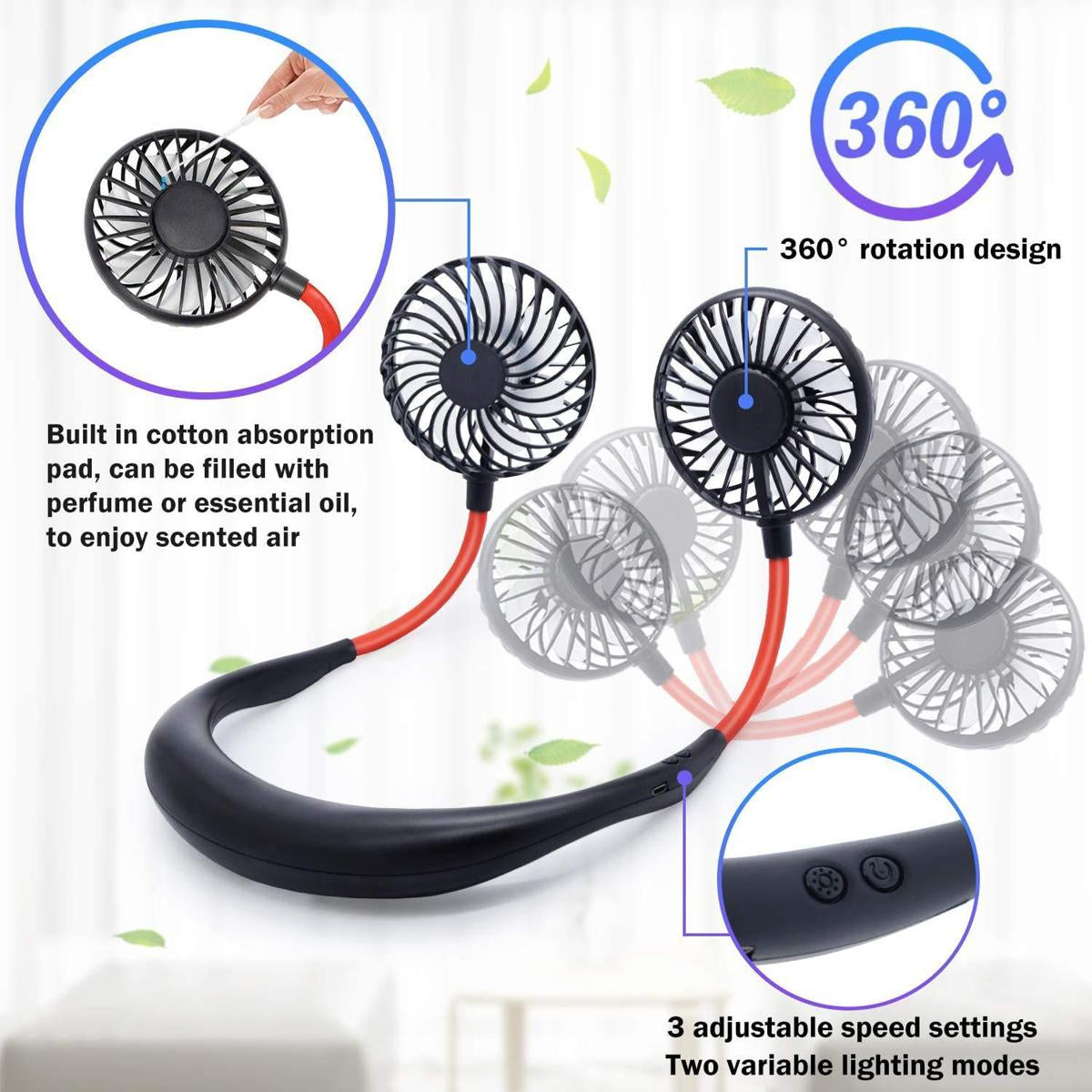 Hanging Neck Fan for Kitchen | Folding Handheld Fan Wearable Portable Neckband Mini Fan USB