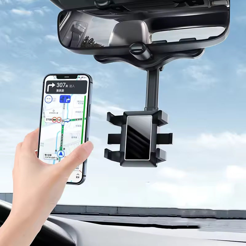 360° Rotatable & Retractable Rearview Mirror Phone Holder |– Safe & Convenient Driving